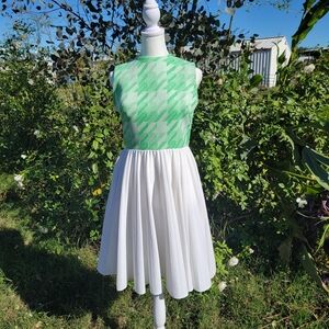 Vintage 1960s Green White Polyester Toni Tody Dress Small